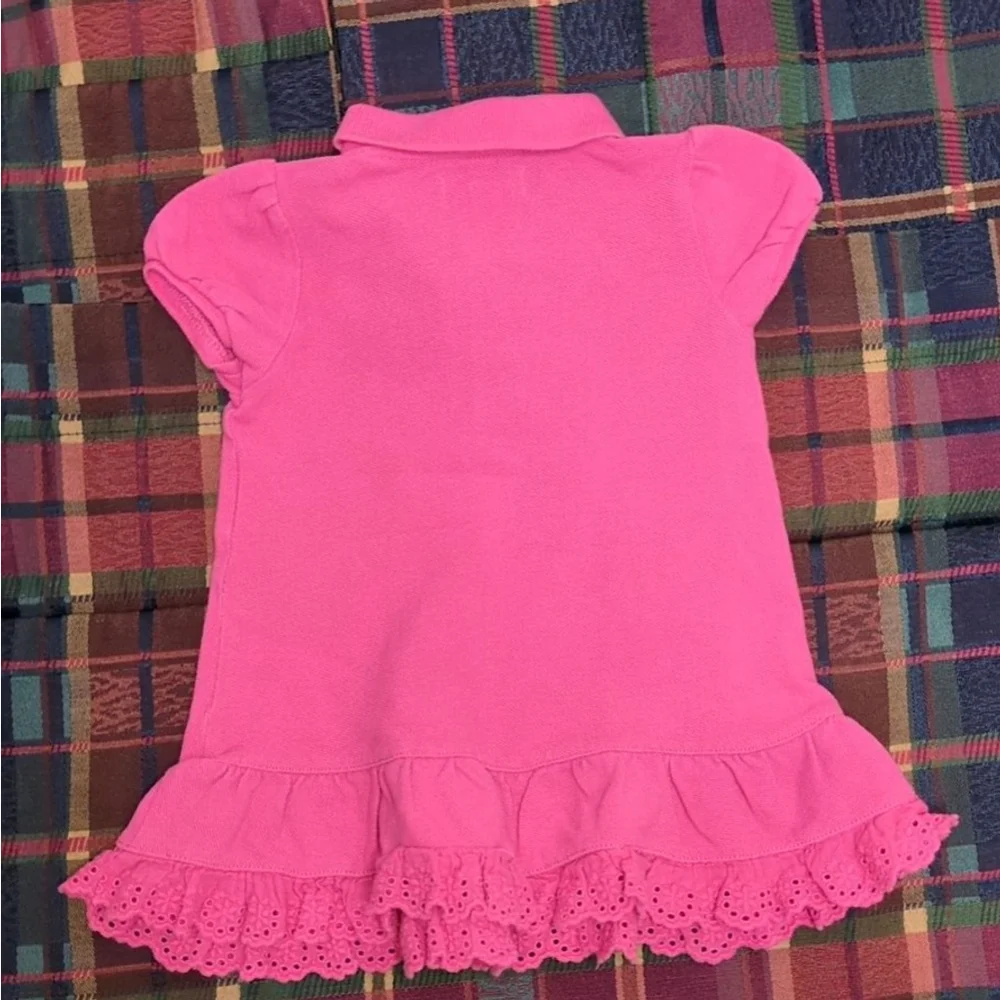 Ralph Lauren Girls Pink Cotton Polo Dress Ruffled Sz 6M